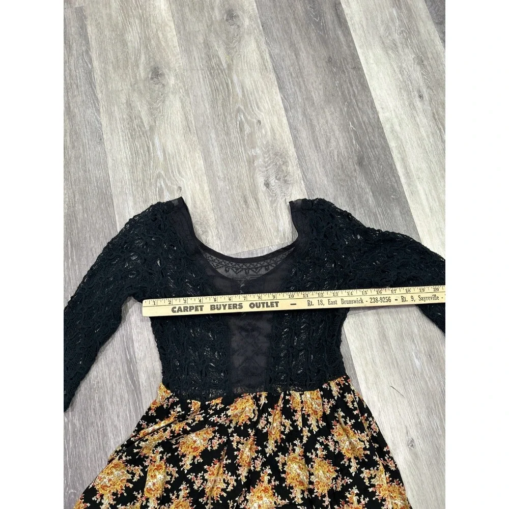 Free People Lonesome Dove Boho Dress Women's 2‎ Black Floral Lace Trim High Low